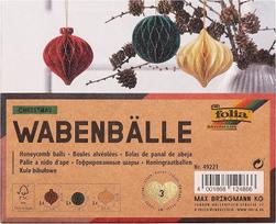 folia 49221 Kalėdiniai medaus korio rutuliukai, Kalėdų pakabukas, 3 vnt., skersmuo apie 8 cm, sulankstoma kalėdinė vidaus dekoracija