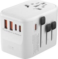 GaN 65 W universalus kelioninis adapteris Visame pasaulyje tarptautinis kištukinis adapteris su 3 PD USB C ir 2 QC USB-A universaliais kištukais visame pasaulyje, skirtas ES, JAV, JK, iš daugiau nei 200 šalių (baltas)