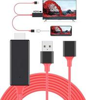 HDMI ir USB adapterio laidas, skirtas "Android" OS telefonui ir televizoriaus monitoriaus projektoriui (raudonas)