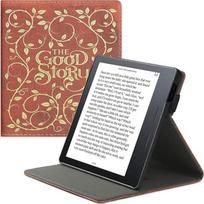 kwmobile dėklas, suderinamas su "Amazon Kindle Oasis" 10 kartos - dėklas e-skaitytuvui su dirželiu stovas - knygos viršelis Gera istorija Geltona oranžinė Raudona