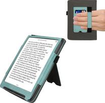 kwmobile dėklas, suderinamas su Pocketbook InkPad 4 / Color 3 / Color 2 / Vivlio InkPad 4 / InkPad Color 3 dėklu - atverčiamas dėklas su dirželiu rankai - dirbtinės odos viršelis - mėtų žalia, tamsiai pilka