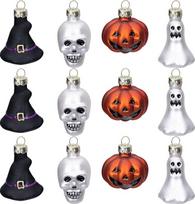 "Watayo" Helovino stiklo ornamentai Helovino dekoracijos Stiklo pučiami ornamentai su moliūgo vaiduoklio kaukolės kaukolės raganos skrybėle Helovino vakarėliui Kalėdų eglutei Namų dekoracijos 12 vnt.