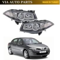 Elektrinis priekinis žibintas Juodas rėmelis Dešinysis Kairysis 2 dalių komplektas Renault Megane Mk2 2006-2008 m. OEM 7701063264 7701063256