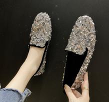 Women Flat Glitter Sneakers Casual Female Slip-On Bling Platform Comfortable Plus Size Loafer Shoes km87dfc4 35 sidabras
