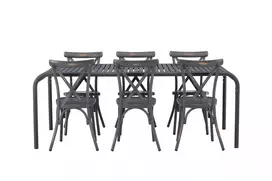 Lauko stalas Borneo 100x200 Juoda/Aliuminis+6 valgomojo kėdės Tablas