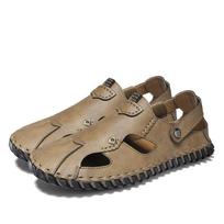 Vasaros vyriški sandalai Odiniai vyriški paplūdimio batai Patogūs vaikščiojimo batai Vyriški odiniai sandalai Klasikiniai vyriški šlepetės Minkšti sandalai 38 chaki