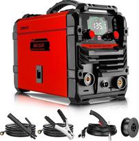 MIG elektrodų suvirinimo aparatas 135A 220V: DEKO 3-in-1 suvirinimo aparatas be dujų, MIG/MMA/Lift TIG, suvirinimo aparatas, DC IGBT, ARC suvirinimo aparatas, LED ekranas, su sinerginiu vielos padavimu, raudonos spalvos