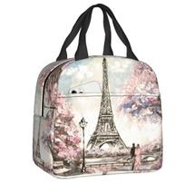 Eiffel Tower Insulated Lunch Bag for Camping Travel Romantic French Love Leakproof Cooler Thermal Lunch Box Women Kids 22x20x13CM smėlis