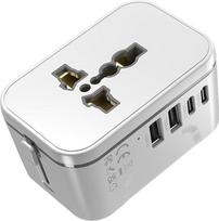 DE-travel Adapter Hortiterra PD20W kelioninis adapteris visame pasaulyje su 2 USB A ir 2 USB C 1 kintamosios srovės lizdu 1920 W universalus kelioninis įkroviklis, greitai įkraunantis telefoną per 25 minutes - baltas