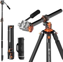 Fotoaparato trikojis, "K&F Concept" vaizdo įrašų trikojis su kintama galvute, 231 cm ilgio trikojis su 90° centrine kolonėle ir nuimamu monopodu, aliumininis kelioninis trikojis T254A7+FH-03, skirtas DSLR, vaizdo kameroms, fotoaparatams
