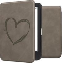 kwmobile Case Compatible with Kobo Clara BW/Clara Colour/Tolino Shine (5) / Shine Colour Case - Faux Leather Cover - Heart Brush Grey