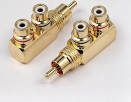 RHINORO 2pcs Premium Copper RCA Right Angle Mono Y Splitter Male to Female for Audio AV TV Video Adapter Phono Cable