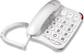 S016 Didelis mygtukinis laidinis telefonas su garsiakalbiu, suderinamas su klausos aparatu, skirtas senjorams (baltas)