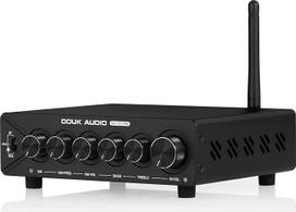 "Douk Audio NS-14G Pro" 2.1 kanalo "Bluetooth" stiprintuvas, 600 W "HiFi" stereo garso stiprintuvas su žemų dažnių garsiakalbio išvestimi, dvigubos TPA3255 mikroschemos, aptX-HD, reguliuojami žemi ir aukšti dažniai, namų kino stiprintuvas