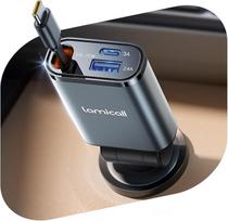 "Lamicall 3-in-1" cigarečių žiebtuvėlio USB C automobilinis įkroviklis - [itin kompaktiškas] 50 W USB adapterio automobilinis greitasis įkroviklis su ištraukiamu C tipo kabeliu/USB C/USB A, 24 V/12 V automobilinis įkroviklis "iPhone", "Samsung