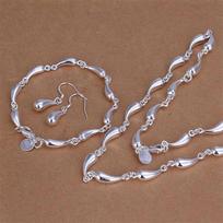 New 925 Sterling Silver Elegant Water Drop Chain Necklaces Earrings Bracelets Jewelry Sets For Women Fashion Wedding Party Gifts