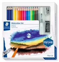 Kūrybinis rinkinys STAEDTLER 146 10C, 12 spalvotų pieštukų + 3 grafitiniai pieštukai,  vandens teptukas, drožtukas, vnt.