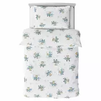 Cover set -  2 pcs - 120x90, 40x60 - BEAR in PLANE - BLUE