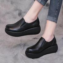 2024 leather Wedges Shoes loafer round toe platform Pumps slip on Leisure party office lady casual shoes 35 juoda