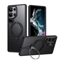 Dvigubas magnetinis žiedinis laikiklis dėklas Samsung Galaxy S25 Ultra S24+ Plus S23 matinis dangtelis 360 laipsnių sukamas stovas, skirtas Magsafe Samsung Galaxy S24 Ultra juoda