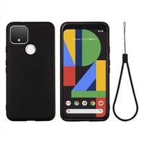 Vienos spalvos skysto silikono smūgiams atsparus pilno apsaugos dėklas For Google Pixel 5 juoda