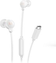 "Motorola Sound Earbuds 3C-S" vidinės ausinės su mikrofonu, patogiai prigludusios, laisvų rankų įranga, aukštos raiškos garsas, saugus dizainas, USB-C prievadas, baltos spalvos