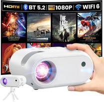 Mini projektorius su trikoju 1080p "WiFi" ir "Bluetooth" palaikymas Nešiojamas projektorius, suderinamas su išmaniuoju telefonu, HDMI, USB, TV atmintinėmis, skirtas namams, lauko erdvei ir miegamajam, juodas