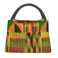 African Kente Cloth Design Lunch Boxes for Traditional Africa Ethnic Pattern Cooler Thermal Food Insulated Lunch Bag Container 28x17x16CM smėlis
