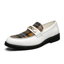 Spring luxury men's leather shoes chain loafers casual men's shoes slip on English striped platform leather shoes 38-48 38 auksas
