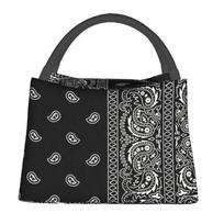 Black And White Paisley Chicano Bandana Style Insulated Lunch Bags for Black And White Thermal Cooler Lunch Tote Work Picnic 28x17x16CM smėlis