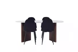 Grönvik Valgomojo stalas 180*75 - Mocca / beveik baltas betoninis MDF + valgomojo kėdė Polar - juodos kojos / juodas aksomas _4