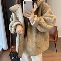 Autumn and Winter New Lamb Wool Piled Thickened Hooded Jacket Women's Korean Version Versatile S