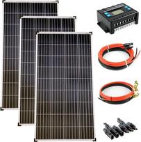 "solartronics" komplektas 3 x 140 W Poly saulės modulis 30 A įkrovimo valdiklis Mėlynas saulės kabelis Saulės kištukas Fotovoltinė salos sistema
