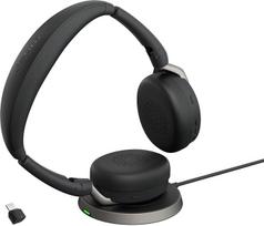 "Jabra Evolve2 65 Flex" belaidės stereofoninės "Bluetooth" ausinės su triukšmo slopinimo technologija "Jabra ClearVoice" ir hibridiniu ANC, sertifikuotos "MS Teams" - juodos spalvos