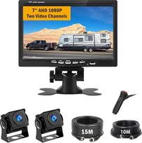 Galinio vaizdo kamerų rinkinys su 7 colių LCD monitoriumi, 2 kameros su HD raiška, IP68 vandeniui atsparus, spalvotas naktinis matymas, skirtas sunkvežimiams, priekaboms, autobusams, mikroautobusams, žemės ūkiui ir sunkiajam transportui (12-24 V)