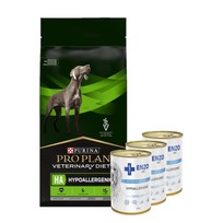 PRO PLAN Veterinary Diets HA hipoalerginis sausas maistas šunims 7kg + ENZO VET Hipoalerginė dieta su kalakutiena šunims 3x400g