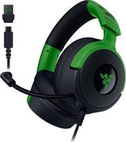 "Razer Kraken V4 X Minecraft Edition" laidinės USB kompiuterio žaidimų ausinės (Triforce 40 mm garsiakalbis, išplečiamas kardioidinis mikrofonas, erdvinis garsas, Chroma RGB, skirtos kompiuteriams ir konsolėms per USB-C) "Minecraft