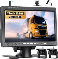 CAMECHO belaidė atbulinės eigos kamera, 2 kameros, IP68 vandeniui atspari, naktinio matymo, plataus kampo su 7 colių HD monitoriumi, skirta visiems modeliams, 12V-36V aukštos kokybės lustinė atbulinės eigos kamera su atbulinės eigos linija, akla