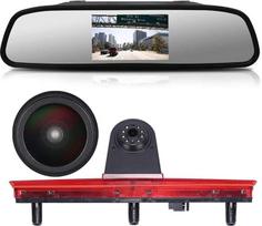 Su juodu galiniu dangteliu: automobilio stabdžių šviesos atbulinės eigos kameros pakaitalas VW T5 Bus Transporter Multivan Caravelle (reguliuojamas kampas ir atstumas) (18 mm kamera + 4,3 colio galinio vaizdo veidrodis)