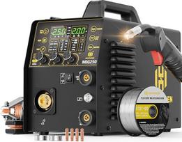 Suvirinimo aparatas, HZXVOGEN 250A aliuminio suvirinimo aparatas, 220 V dujos/plaušo šerdis, MIG/Stick/Lift TIG/Pulse/Spot 6 in 1 aliuminio suvirinimo aparatas, profesionalus suvirinimo aparatas, sinergetinis valdymas su dideliu