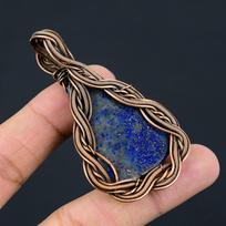 Lapis Lazuli Gemstone Copper Wire Wrap Handmade Pendant Jewelry For Gift 2.91 Inches mėlyna