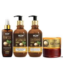 Wow Skin Science Makadamijos riešutų aliejus Plaukų priežiūra Ultimate 4 rinkinys (Šampūnas + Kondicionierius + Plaukų aliejus + Plaukų kaukė) - 950 ml