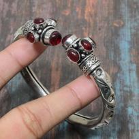 Hesonito granato brangakmenio rankų darbo 925 svarų sterlingų sidabro apyrankė-žiedas reguliuojama moterims Adjustable raudona