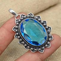 Blue Topaz Gemstone 925 Sterling Silver Jewelry Handmade Pretty Design Pendant For Gifts 2.04 Inches mėlyna
