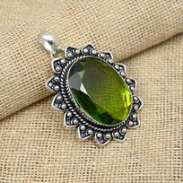 Green Peridot Gemstone 925 Sterling Silver Handmade Unique Women Jewelry Pendant 2.04 Inches žalia