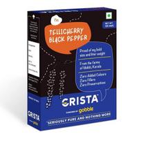 CRISTA Tellicherry nesmulkinti juodieji pipirai | Džiovinti saulėje | Be pridėtinių dažiklių | Didelis lakiųjų aliejų kiekis | Natūralūs | 100 g