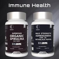 Imuniteto sveikata Ekologiška spirulina Ašvaganda Energijos stiprintuvas Jėga ir ištvermė Pack = 60 Capsules