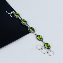 Nuostabus peridoto brangakmenio rankų darbo 925 svarų sterlingų sidabro apyrankė, Peridoto apyrankė žmonai, Unisex apyrankė, Vestuvių metinių dovana 8" žalia