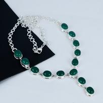 Natural Green Onyx Gemstone Handmade 925 Sterling Silver Necklace, Green Onyx Silver Necklace For Wife, Unisex Necklace, Birthday Gift 20" žalia