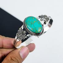Natural Turquoise Gemstone Handmade 925 Sterling Silver Cuff Bangle, Turquoise Bangle,For Wife, Unisex Bangle, Gifts For Mother's Day 6" žalia